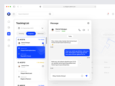 Shippin - Shipment Tracker Admin Web App [Flyout Message] admin chat clean dashboard design emir flyout map popup product design saas shadow shipment shipping tracker tracking ui uidesign ux website design