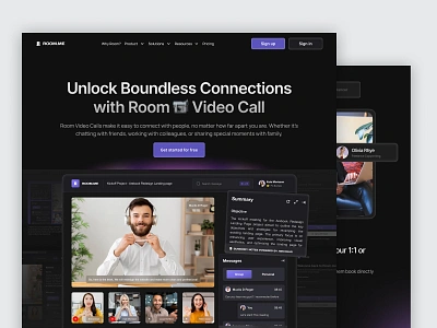 Room - Video Conference Landingpage 📹 clean communication app design google meet landing page live stream live video meeting app meeting room meeting ui meeting website room chat saas ui video call video chat video communication web web design zoom