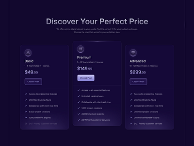 Pricing 🤑 buy clean design glow icon illustration interface landing minimal monthly neon page plan pricing section subscribe subscription ui web website