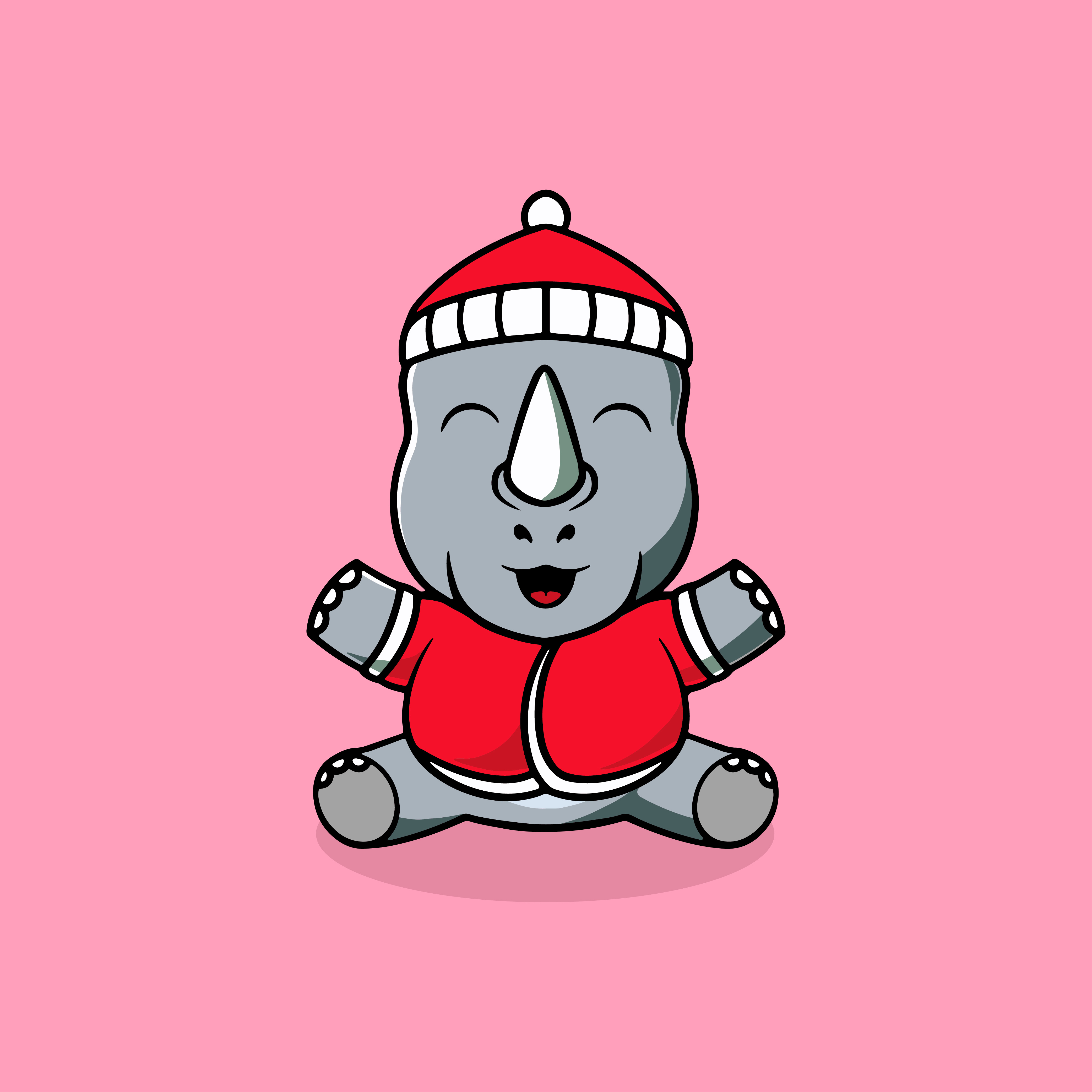 Cute rhino ready for christmas cartoon illustration isolated