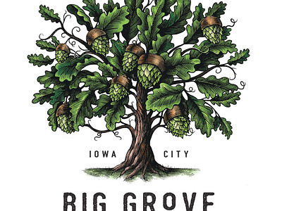 Big Grove Brewery Logomark Illustrated by Steven Noble artwork big grove brewery branding design engraving etching illustration line art logo scratchboard steven noble woodcut