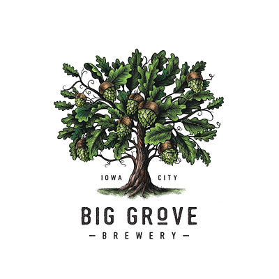 Big Grove Brewery Logomark Illustrated by Steven Noble artwork big grove brewery branding design engraving etching illustration line art logo scratchboard steven noble woodcut