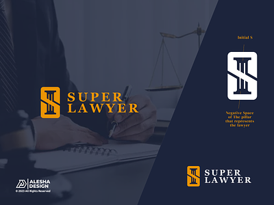 Super Lawyer Logo Design branding company creative design geometric icon initial law lawyer logo logo mark modern monogram pillar s simple sport symbol vector wordmark