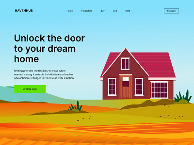 Rent House - Home Page branding colorful design guesthouse home home page illustration landing page logo modern house popular property property website real estate rent rent house room ui vector zart