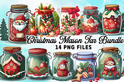 Christmas Mason Jar Clipart Bundle