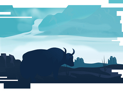 Somewhere in the dream animal blue cow dark blue design desktop dream fog graphic design il illustration lake landscape minimal mist random scenary ui uidesign web