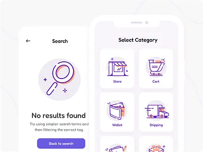 Shoply - Empty Search & Select Category E-Commerce Illustration 2d app business cart e commerce empty search flat hand drawn icon illustration line marketing mobile onboarding retail search shopping store ui wallet