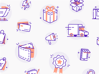 Shoply - E Commerce Icon Illustration Full Set 2d achievement basket business cart clean credit card e commerce flat gift hand drawn icon icon set illustration line marketing retail shopping truck wallet