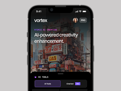 vortex - AI Tools Image and Video Editor ai ai app app application artificial intelegence design image editor image processing iphone app mobile super app ui ux video editor