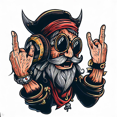 Pirate Party Illustration | Hard Rock Music | tracingflock beard bose headphones graphic design guitarist music pirate rayban rock music rockstar tracingflock