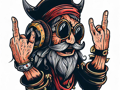 Pirate Party Illustration | Hard Rock Music | tracingflock beard bose headphones graphic design guitarist music pirate rayban rock music rockstar tracingflock