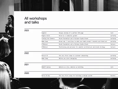 Talks and workshops conference design education education mentor minimal speaker table talks web3 webdesign workshop