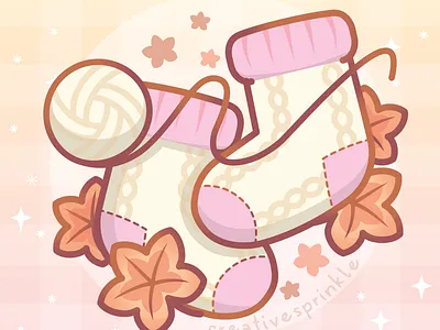 Cozy autumn socks autumn cozy crafts cute fall illustration kawaii leaves pastel socks thread vector yarn