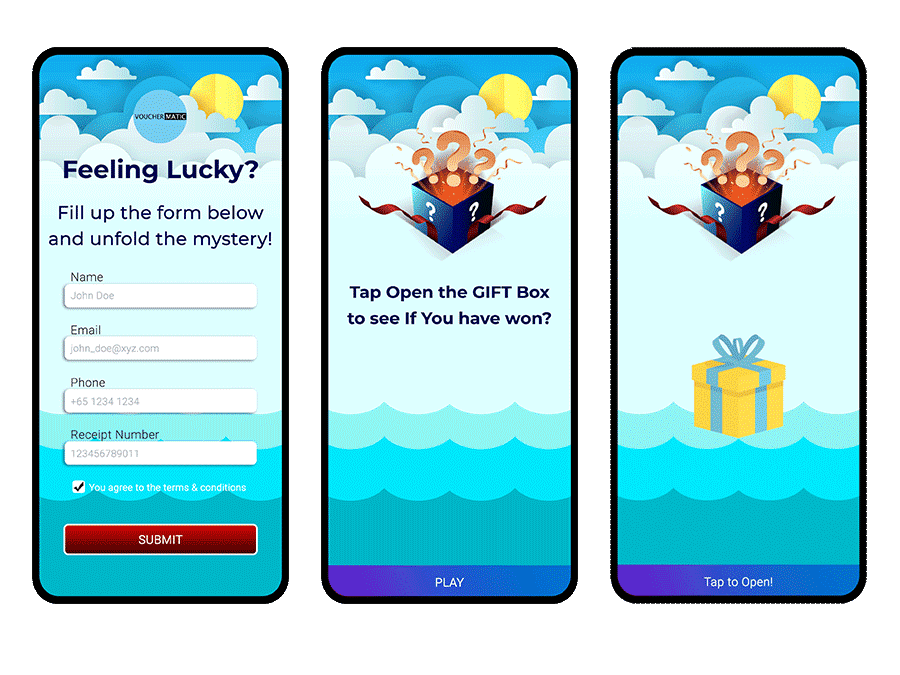 Mystery Box business poromotion customer retention digital voucher discount discount voucher game system gift coupon gift voucher loyalty program mobile game mobile voucher mystery game online branding reward manegement user engagement vouchermatic