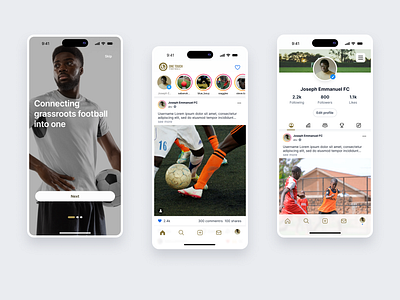 Football Social Media App UI appdesign connectfans footballapp footballcommunity mobileappdesign socialmediaapp sportsnetworking sportsplatform sportstech sportsui teamapp ui uiuxdesign