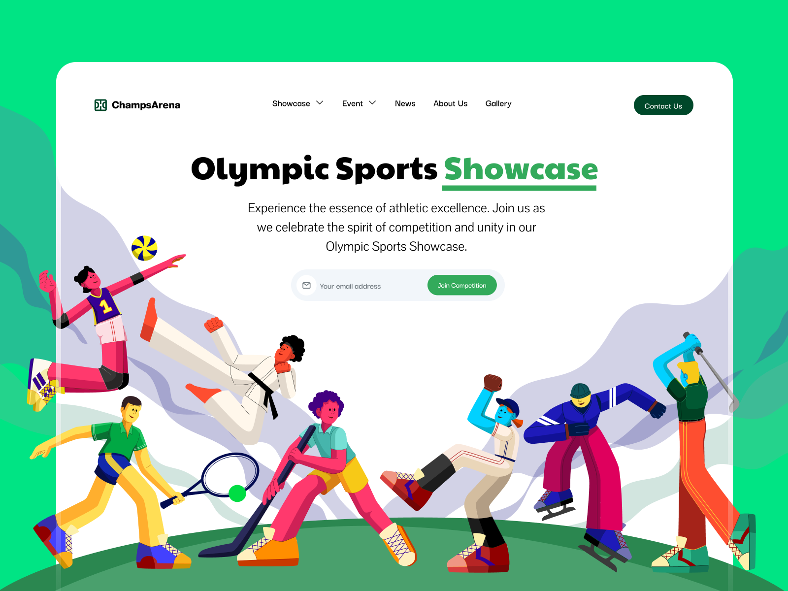 ChampArena - Illustration Olympic Sports Website globalathletes goldmedalchase her header illustration inspiredbygames olympicheroes olympicjourney olympicshowcase olympicspirit sport sport game sportsmanship teamspirit unitethroughsport winningspirit worldwidecompetition