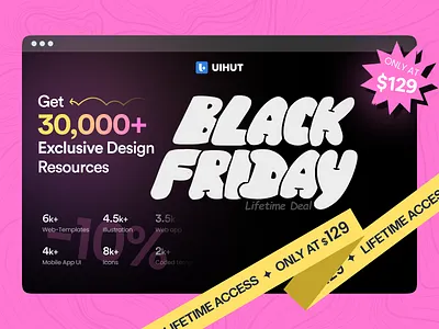 Black Friday Sale - UIHUT black friday blackfriday blackfridaydeal cyber monday design discount friday sale illustration landing page mobile app product design sale ui uihut uiux design uiux design agency web design web resource website design