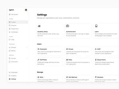 Navigation admin cards configure hub navigation saas settings setup side nav ui