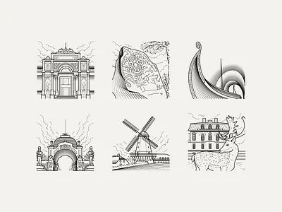 Danmark Landmark illustrations branding custom design custom illustrations danmark drawing icon iconic icons illustration illustrations landmarks line art outline outline style posteer design travel vector world monuments