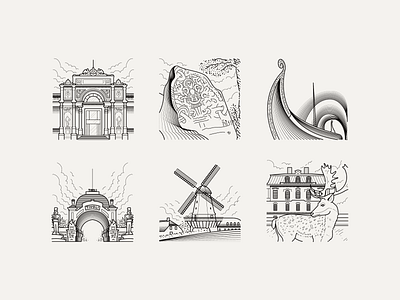 Danmark Landmark illustrations branding custom design custom illustrations danmark drawing icon iconic icons illustration illustrations landmarks line art outline outline style posteer design travel vector world monuments