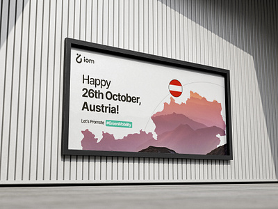 Austria 26th October banner design for IOM web3 green mobility 26th october austria banner banner design brand design branding clean connectivity creative design graphic design map minimal mobility post post design poster poster design web3 white