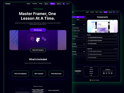 Lesson - Online Courses Framer Template brand design branding courses design ecommerce figma framer framer template landing page membership online course template typography ui ux web design website website design website template