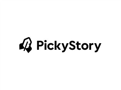 PickyStory - negative space rocket logo ecommerce feather increas launch logo design logo designer mark modern negative space pen revenue rocket shopify story storytelling