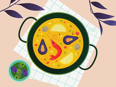 Paella Time 🥘 colors flat food illustration illustration illustrator pan rice seafood shrimp still life texture vector web illustration