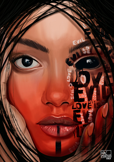 Love is Evil art digital art digital illustration drawing font composition girl graphics idea illustration mystic young woman