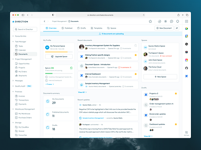Direction - a B2B Software for everything - Documents cloud cloud document collaboration complex ui confluence dashboard data document dashboard document editing editing document summary document writing documents drafts editing examples navbar navigation ui published templates writing