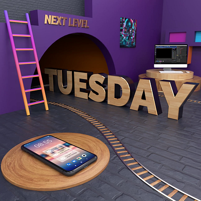 Tuesday | Render Time 3d after effects animation cinema4d day design illustration job loop mobile morning motion design program render tuesday week work