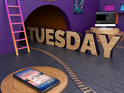 Tuesday | Render Time 3d after effects animation cinema4d day design illustration job loop mobile morning motion design program render tuesday week work