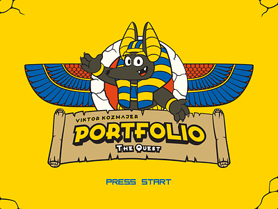 'Portfolio - The Quest' cover design ancient egypt anubis anubis god cartoon character cartoon style cartoonish cover cover design cover illustration egypt egyptian egyptian god game game art game artist game menu logo portfolio portfolio cover