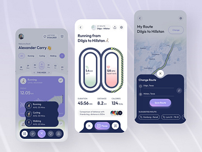 Fitness App, Mobile Design, Distance & Calories app design concept exercise fintess fitness app fitness tracker health interface mobile app mobile ui navigation route running statistic tracker ui design workout