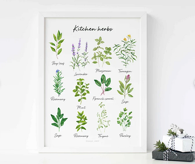 Watercolor herbs painting poster graphic design handdrawn poster watercolor