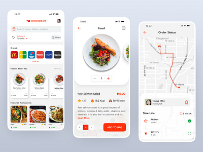 DoorDash Redesign - Food delivery mobile App addtocart brand cart delivery doordash food fooddeliveryapp location navigation online onlineorder order product design redesign restaurant track ui ux