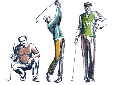 Characters of golfers. adobephotoshop characters classic golf illustration men play raster retro sketch sport