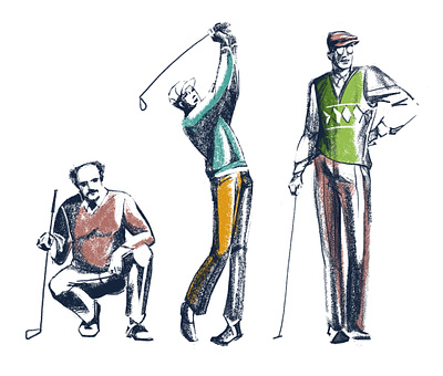 Characters of golfers. adobephotoshop characters classic golf illustration men play raster retro sketch sport