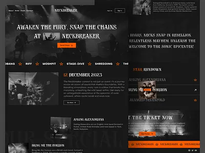 Neckbreaker - Event Concert Landing Page band concert concert landing page concert website dark mode encore event event landing page event website festival gig landing page music music concert ticket ticket concert web web design website