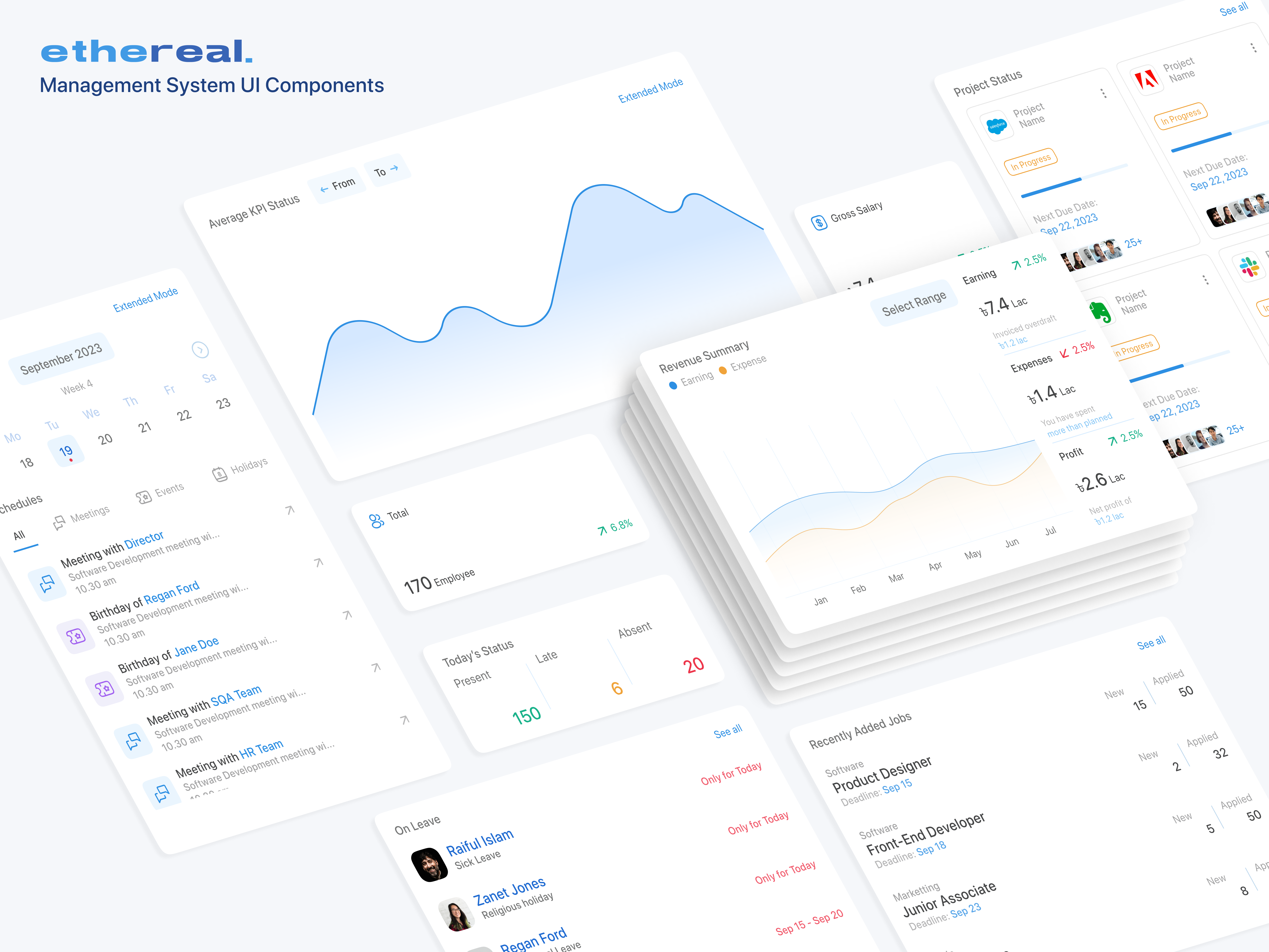 Ethereal - Management System UI Components app buttons cards components concept dashboard design design system fields input input box kit management system minimal tabs ui