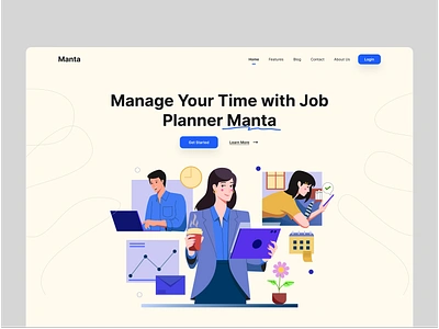 Manta - Hero Banner Illustration banner colorful custom design draw drawing figma flat hero hero banner illustration landing page office people simple sketch teamwork tools ui website