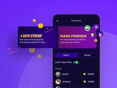 Loco l Friend List branding coins friends graphic design logo ui ux strategy