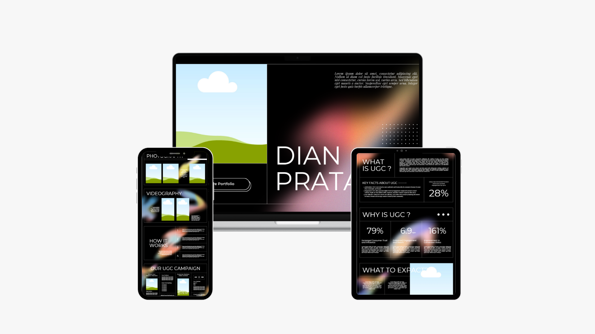 Black Gradient 15 Pages UGC Portfolio Website Template branding canva design minimalist modern portfolio template