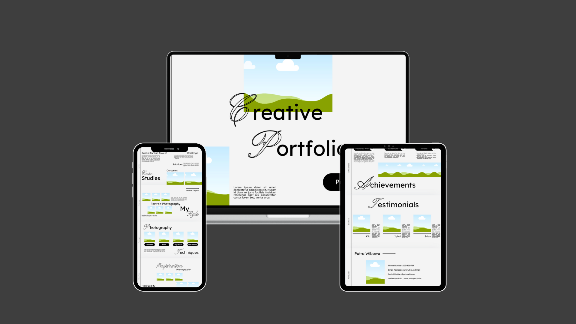 Grey 15 Pages Photographer Portfolio Website Template branding canva design grey minimalist portfolio template