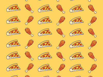 Pizza Fried Chicken Pattern animation chicken cute food food pattern fried chicken graphic design illustration italian pizza pizza slice of pizza sticker vector