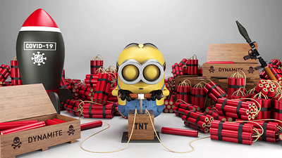 Minion 3d ae after effects animation art bomb c4d cartoon character cinema4d covid design funny illustration loop minion motion motion design