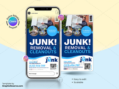 Junk Removal Blue Canva Instagram Story Template canva social media post template digital marketing post design instagram story banner junk removal junk removal canva banner junk removal canva template junk removal social media banner social media post design