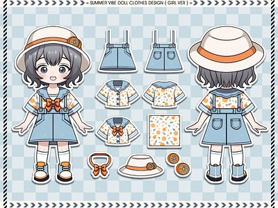 Summer Vibe Doll Clothes Design [Girl Version] anime artwork cartoon chibi children clipart clothing craft design doll doodle fashion fashion sheet illustration kids knolling paper paper doll stickers summer