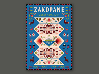 Zakopane City Poster illustration illustrator poland poster primitive primitive art rug vector