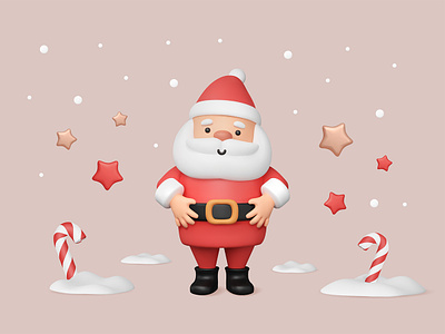 Cute 3D Santa Claus 3d blender candy cane character christmas illustration new year render santa claus snow star vector winter